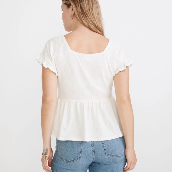 Madewell Flutter Sleeve Peplum Shirt in Cream - Picture 3 of 7